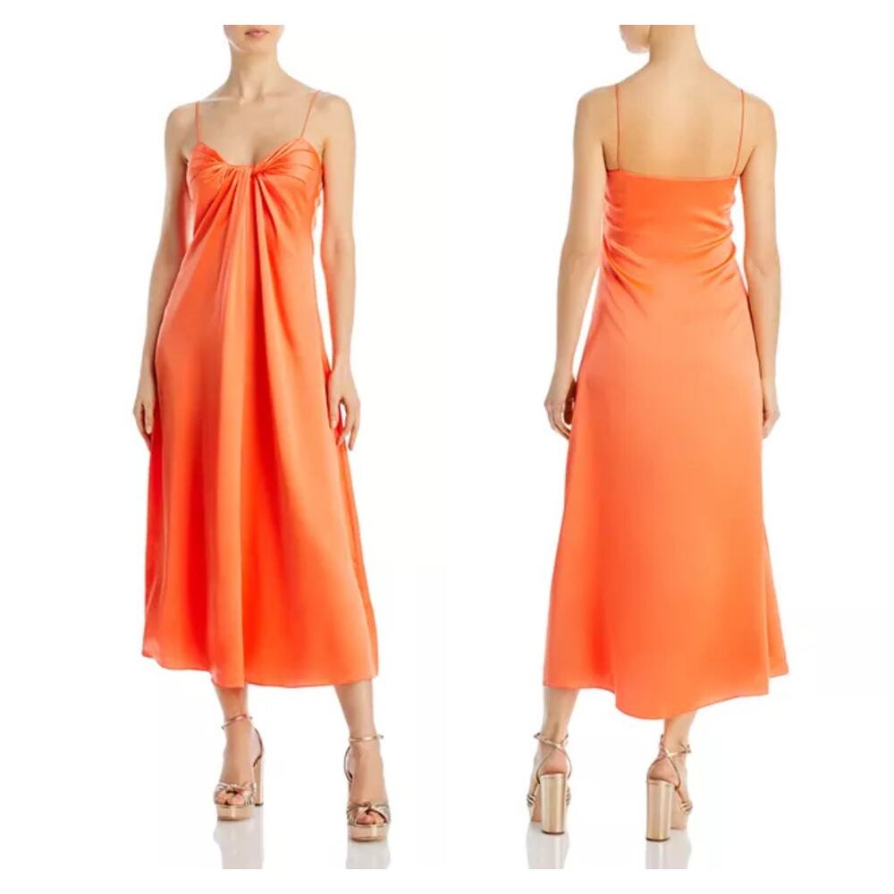 NWT Rosetta Getty Twist Front Slip Dress Size 10 Orange Fluid Satin